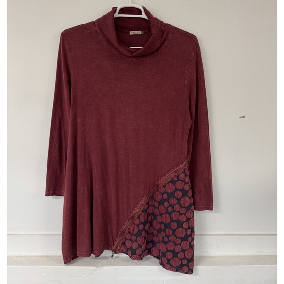 Chalet et Ceci Tunic Dress Cowl Neck Zip Abstract Long Sleeve Flawed Medium - Picture 2 of 11